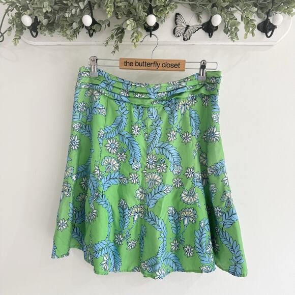 Lilly Pulitzer Dresses & Skirts - Lilly Pulitzer 100% Silk Adeline Floral Printed Skirt Size 8 Blue/green CP beach